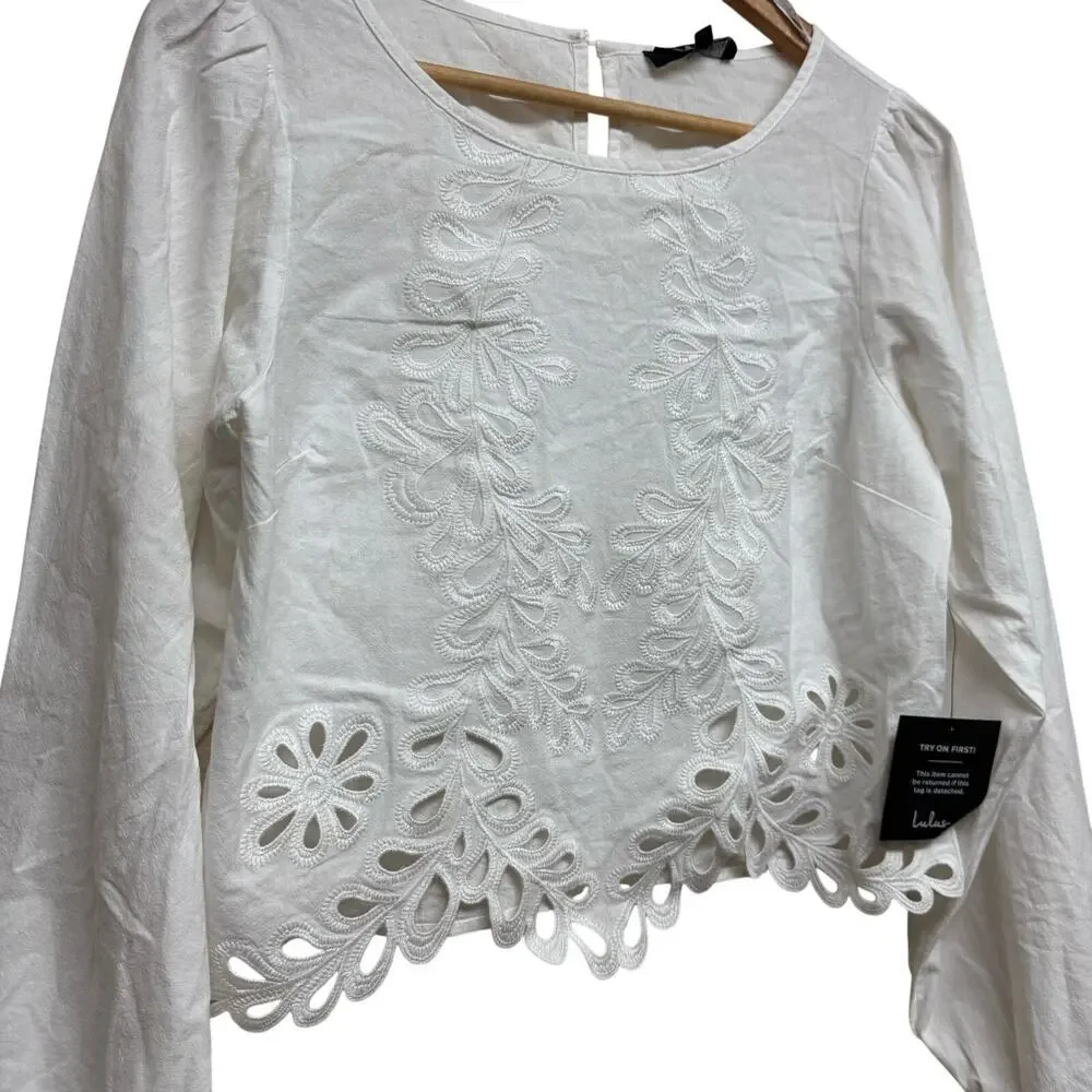 Lulus Adjoa White Embroidered Scalloped Crop Top | Size Small | NWT - Picture 4 of 9